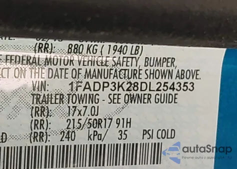 2013 Ford Focus Se from USA, damaged, VIN 1FADP3K28DL254353